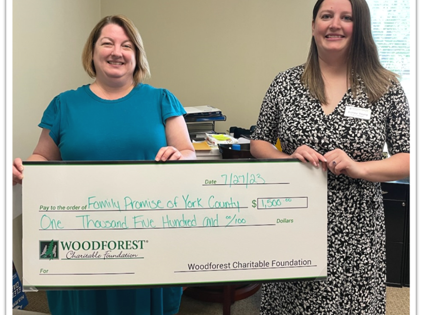 Family Promise of York County recently received a $1,500.00 donation from WCF.