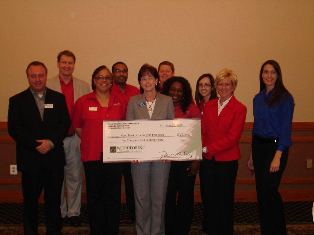 Food Bank of Virginia Peninsula receives $2,690 donation from Woodforest Charitable Foundation.