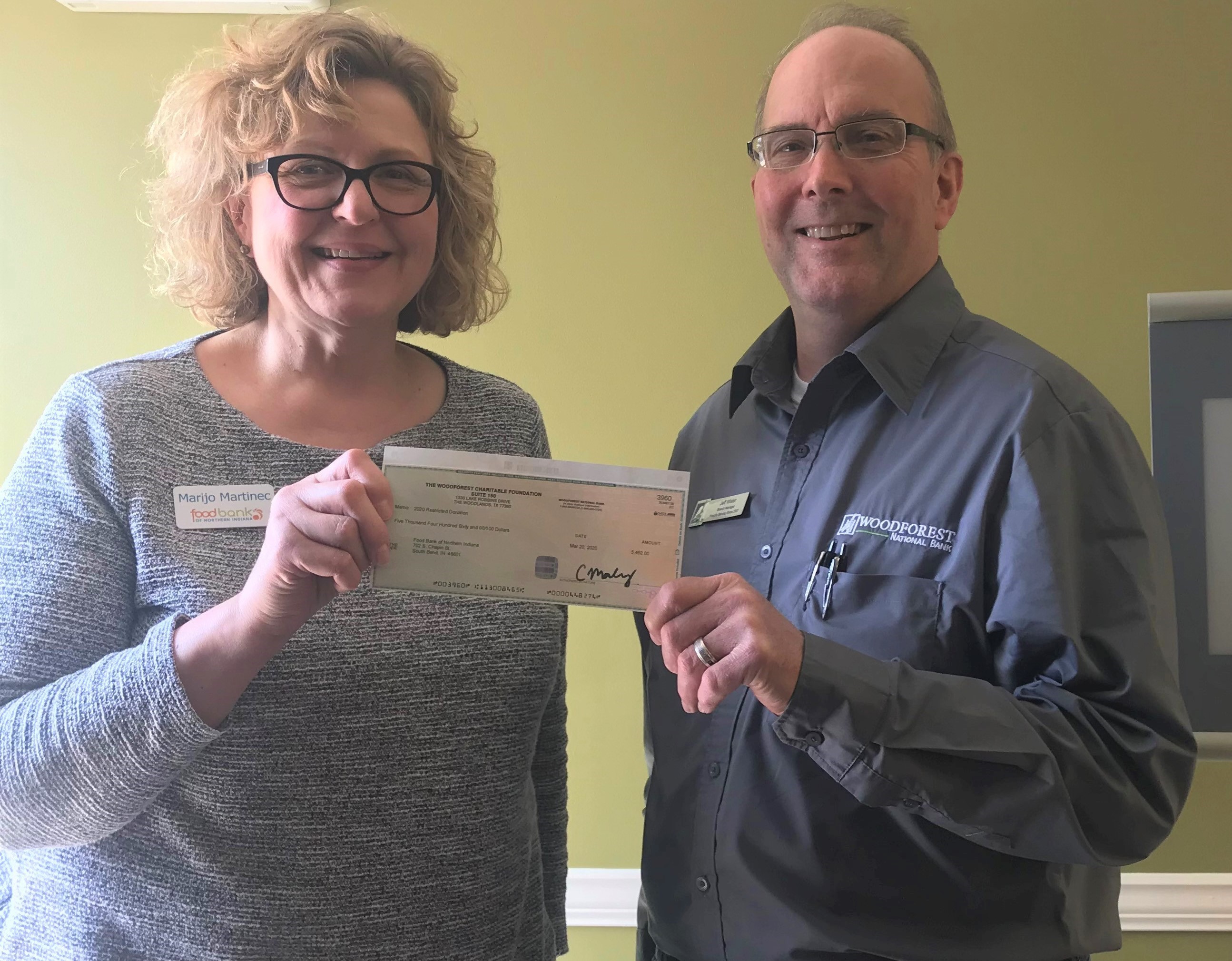 Food Bank of Northern Indiana recently received a $5,460 donation from WCF.