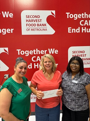 Second Harvest Food Bank of Metrolina recently received a $2,505.00 donation from WCF.