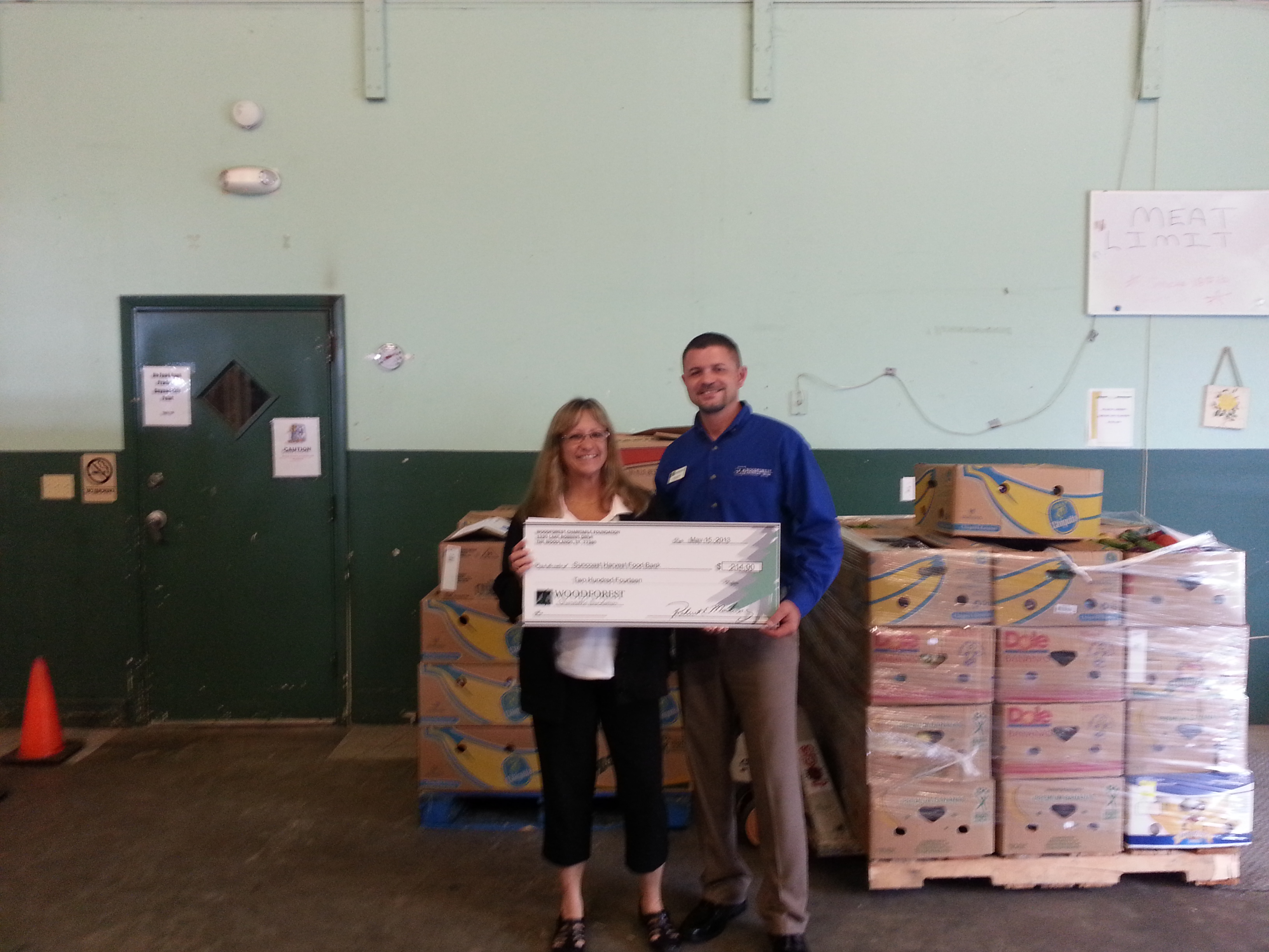 Suncoast Harvest Food Bank receives $214 donation from Woodforest Charitable Foundation.